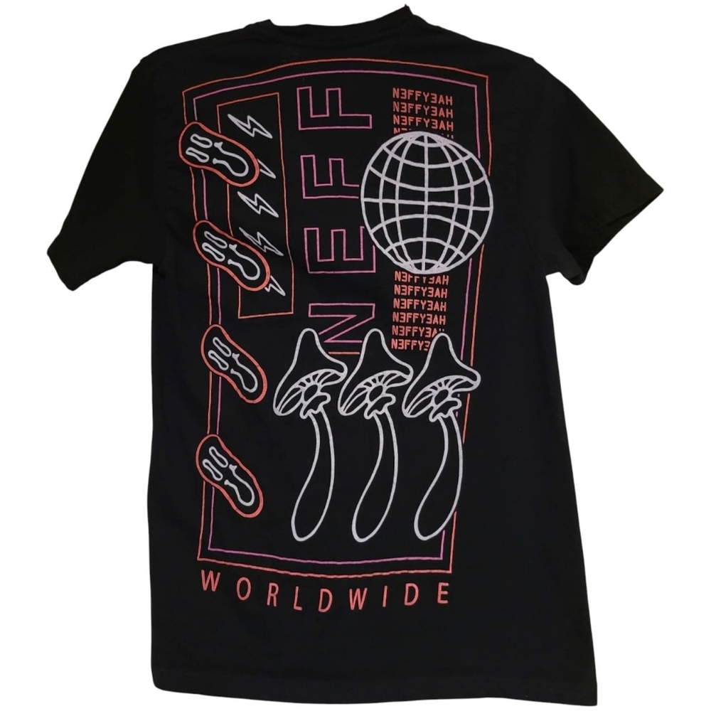 Neff Black Tee Neon Graphics Unisex Small 100% Cotton